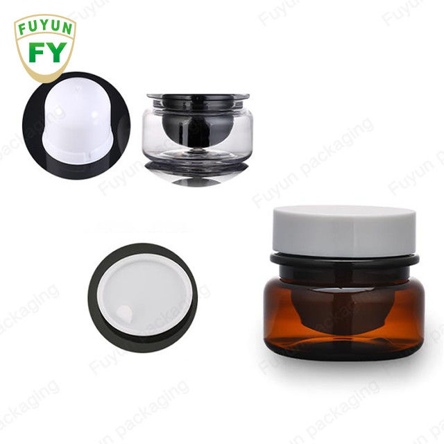 Χονδρικό καλλυντικό τροφίμων βάζο κρέμας συσκευασίας 30ml ηλέκτρινο μαύρο Pet πλαστικό καλλυντικό με το άσπρο μαύρο καπάκι